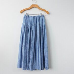 Vintage Pleated Skirt Medium Blue Midi Geometric Elastic Waist‎ Flowy Boho USA